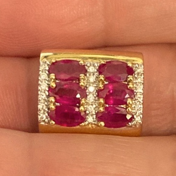 Vintage 14k yellow gold pendant with 6 ruby stones slider with bag - Picture 3 of 15